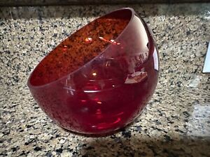 Ruby Red Orb Glass Bowl Handmade Mcm Cranberry 5 Candle Holder Dish Vase