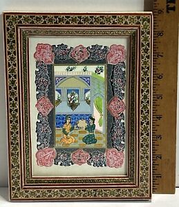 Persian Couple Pictorial Wood Picture Frame W Handpainting Watercolor