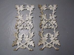 Pair Vintage Cast Iron Garden Bench Legs Oak Leaves Acorns White Painted