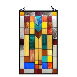 26 X 16 Tiffany Style Stained Glass Internal Mission Hanging Window Panel