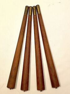 Set Of 4 Tapered Walnut Mid Century Table Legs Brass Ends 14 1 4
