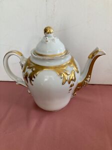 Old Paris Teapot Circa 1890 Basic White With Gold Decoration Nice Condition