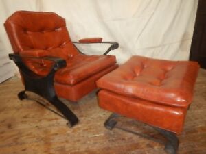 1960 S Mid Century Modern Chair Ottoman Scoop Chair Iron Arms Legs Stool