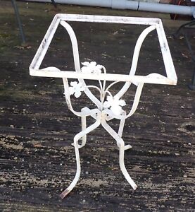 Vintage Small Italian White Metal Tole Side Table Base W Flowers