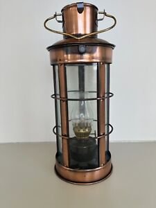  Vtg Copper Nautical Lantern 5 Sided Glass Walls Hangable Oil Lamp 11 5 H 