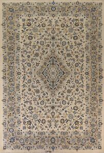 Vegetable Dye Ivory Traditional Floral Area Rug 9x12 Hand Knotted Wool Carpet
