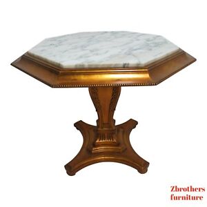 Vintage French Regency Gold Gilt Marble Top Pedestal Lamp End Table Custom A