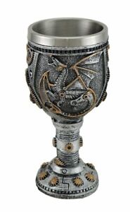 Resin Goblets Silvered Steampunk Dragon And Gears Goblet W Stainless Steel