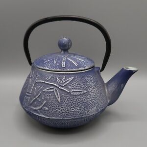 Japanese Cast Iron Bamboo Pine Blossom Tetsubin Teapot Blue