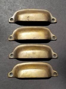 4 Antique Vintage Style Brass File Cabinet Bin Pull Cup Handles 3 3 8 Ctr A19