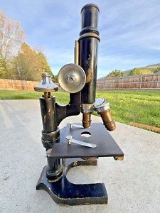 Old Antique Leitz Microscope Brass Black Scientific Equipment Heavy 1880 S