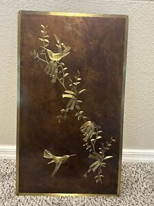Vintage Brass Humingbird Etching Original Art Engraving Signed Hans Scharnickel