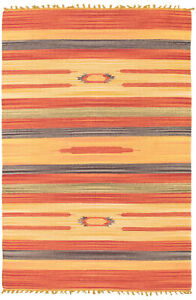 Vintage Hand Woven Carpet 4 0 X 6 0 Traditional Wool Kilim Rug