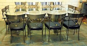 Dia Mixed Metal Glass Dining Table W 12 Chairs By Steel Klismos 8 X 4 5 