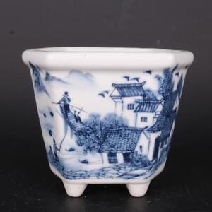 Chinese Blue And White Porcelain Water Town Design Flowerpot Pot 4 50 Inch
