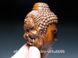 5 5cm Old Boxwood Wood Carved Sakyamuni Shakyamun Buddha Face Devil Face Statue