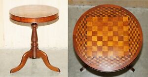 Antique Victorian Walnut Mahogany Parquetry Inlaid Tilt Top Chess Games Table