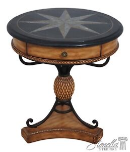 63649ec Regency Style Inlaid Marble Top Round Lamp Table