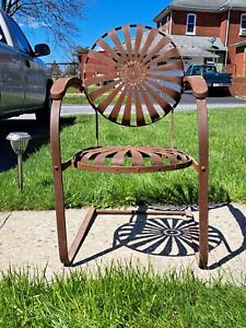 Vintage Francois Carre Art Decco Sunburst Swing Arm Metal Chair