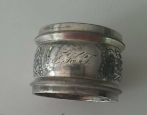 Antique Silver Plate Silverplate Monogrammed And Heavy Etched Floral Napkin Ring