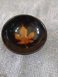 Chinese Song Jizhou Kiln Porcelain Black Glaze Maple Leaves Design Bowl 3 3 Inch