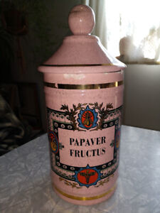 Vintage Apothecary Papaver Fructus Porcelain Jar Pink Old Paris