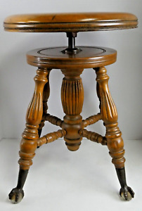Antique Charles Parker Piano Stool Adjustable Glass Ball Claw Foot