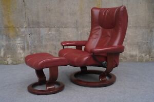Danish Modern Ekornes Stressless Large Eagle Classic Recliner Chair Ottoman