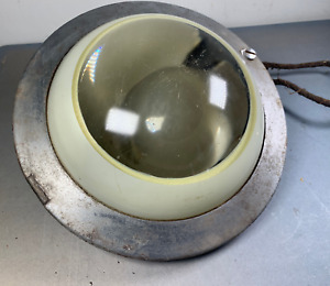 Vtg Industrial Commercial Dome Eyeball Light Fixture Subway Train Station Flush