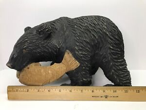 Antique Japanese Bear W Fish Wood Hand Carved Kuma Ainu Hokkaido 1961 Signed