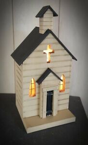 Primitive Church Lighted House Church Handmade Primitive Birdhouse Usa