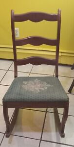 Vintage Nursery Sewing Rocking Chair Original Needpoint Rose Embroidered Seat 