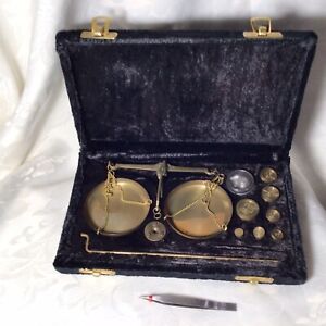 Vintage Brass Jewelry Scale In Black Velvet Box