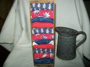 Old Wood Cheese Box Kraft W Quilt Scraps Red White Blue