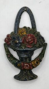 1910 1920s Cast Iron Ci Small Mini Door Knocker Urn Of Flowers Original Paint