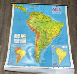 Vintage Pull Down School Map South America Classroom 1982 Goshen In 53x44 Read