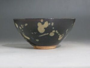 China Jizhou Kiln Black Brown Glaze Porcelain Old Bowl Draw Lovely Pig Tea Bowl