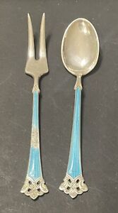 Norway Enameled Demitasse Fork Spoon 3 7 8 Sterling Silver