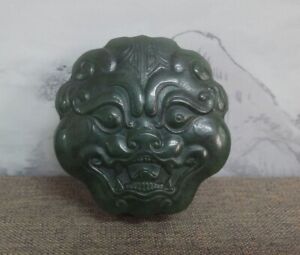 Very Fine Old China Hand Carving Pig Face Natural Green Nephrite Jade Buckle