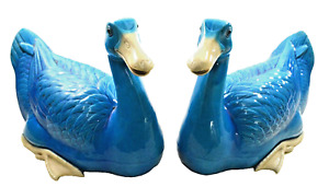 Beautiful Chinese Large Pair Of Turquoise Blue Glazed Porcelain Ducks 15 