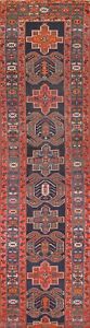 Pre 1900 Geometric Heriz Serapi Antique Rug Long Runner Hallway Carpet 3 X17 