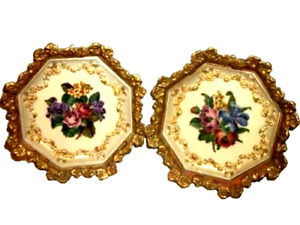 1900 France Petit Point Needlepoint Flowers Roses Gilt Gesso Frame Celluloid Mat