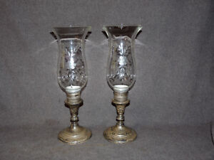 Pair Of Sterling Silver Candle Stick Hurricane Lamps 13 5 8 Tall