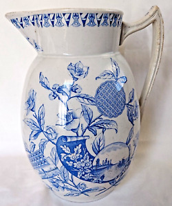 Aesthetic Movement Blue And White Ceramic Large Jug Pitcher