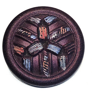 Lovely Victorian Black Glass Button Imitating Fabric Muted Mauve 1 