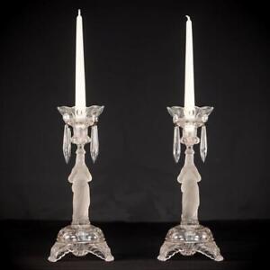 Candlesticks Pair French Antique Glass Candle Holders Sacred Heart 13 