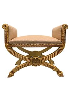 1960s French Empire Style Gold Bench Or Settee Nice Design With Clean Fabric