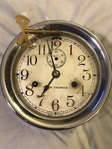 Seth Thomas Ships Bell Clock W Key Works Miss The Seconds Hand 