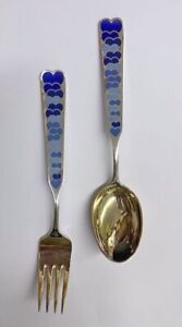 A Michelsen Sterling Silver Gold Wash Enamel Blue Hearts 1944