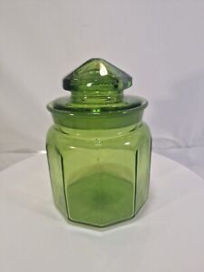 Vintage 7 Dakota Green Glass Canister Apothecary Candy Jar Ground Lid